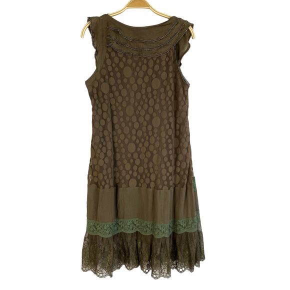 Hazel Lace Boho Tiered Dress Size M Brown Ruffle Fairy Grunge Geo Dots Grandma - Picture 2 of 8